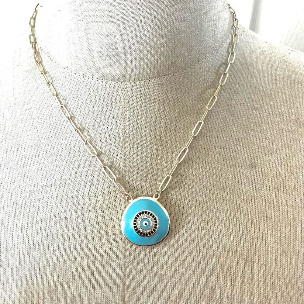 Rhinestone Evil Eye Paper Clip Necklace
